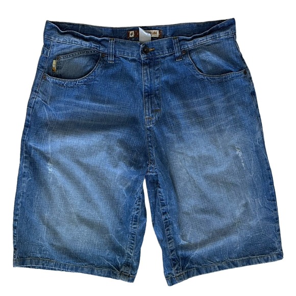 VINTAGE Mecca Jean Shorts Mens 42 Blue Denim Jorts Baggy Hip Hop Y2K 90s - Picture 2 of 12